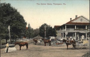 Thompson PA The Corner Store Horse Wagons c1910 Postcard