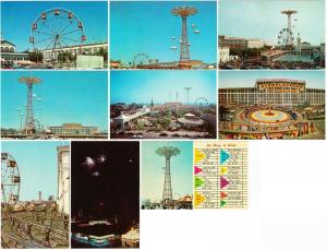 Coney Island Ferris Parachute Steeplechase Park NYC Lot of 9 Postcards 1960s