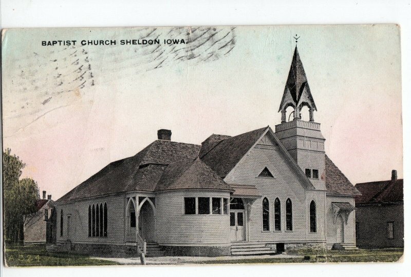 1910 SHELDON Iowa Ia Postcard BAPTIST CHURCH 