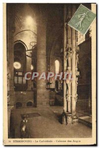 Old Postcard Strasbourg Cathedral Column Angels