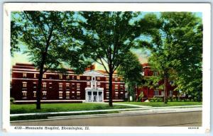 BLOOMINGTON, Illinois  IL    MENNONITE HOSPITAL  ca 1940s Linen  Postcard