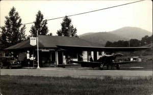 Airplane at Hills Farm Cabins  Socony Gas Station Real Photo Postcard