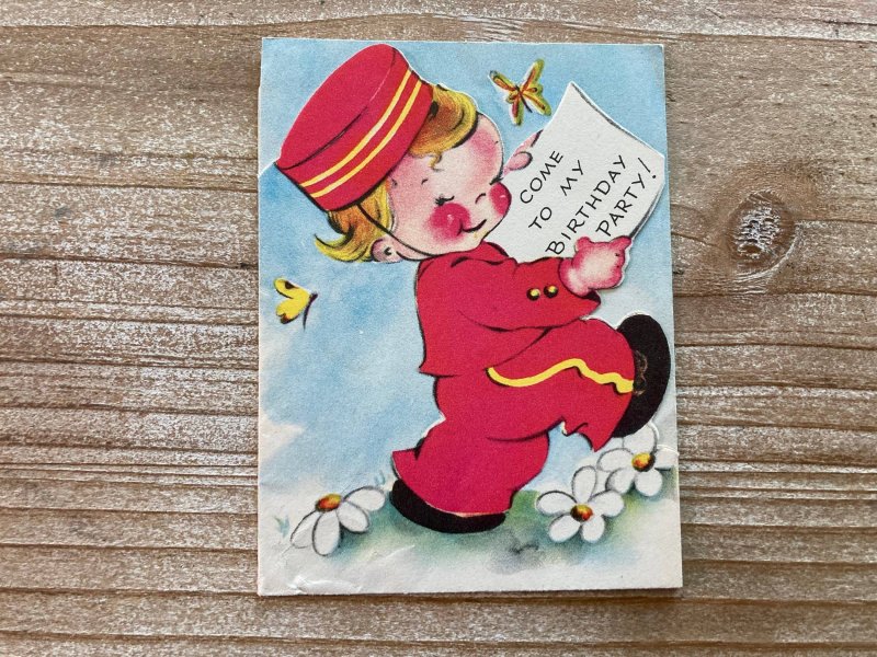 Come To A Birthday Party, Little Boy, Marching Band Uniform, Vintage Card