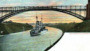 SMS German Imperial Navy ship Passing thru Kaiser Wilhelm Canal Bridge 1910 WWI