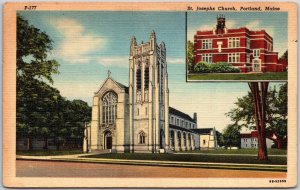 1947 Saint Joseph Church Portland Maine ME Grounds Posted Postcard