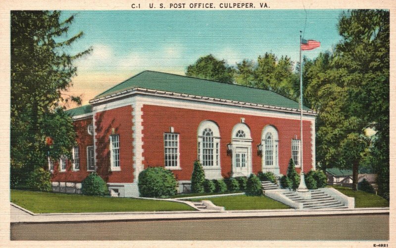 United States Post Office Historical Building Culpeper Virginia Vintage Postcard