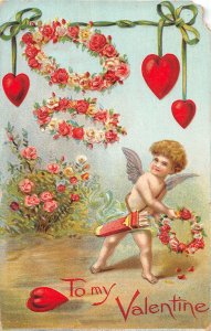 F39/ Valentine's Day Love Holiday Postcard c1909 Cupid Hearts Flowers 9