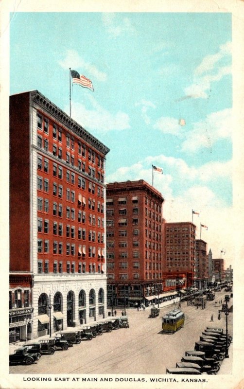 Kansas Wichita Looking East At Main and Douglas 1931 Curteich