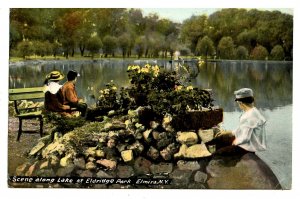 NY - Elmira. Eldridge Park, Lake Scene