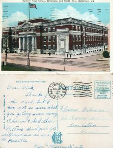 BALTIMORE MD EASTERN HIGH SCHOOL BROADWAY & NORTH AVE. 1934 VINTAGE POSTCARD