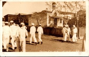 Real Photo Postcard Military Men Navy Sailors Walking in Panama