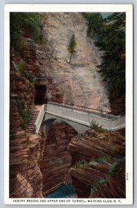 Sentry Bridge And Upper End Of Tunnel, Watkins Glen NY, Vintage Linen Postcard