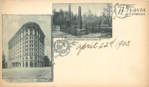 c1903 Postcard; Atlanta GA Split View Piedmont Hotel & McPherson Monument