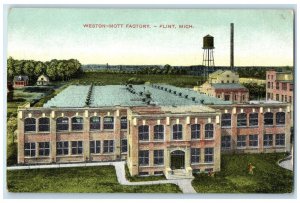 1908 Bird's Eye View OfWest Mott Factory Flint Michigan MI Posted Trees Postcard