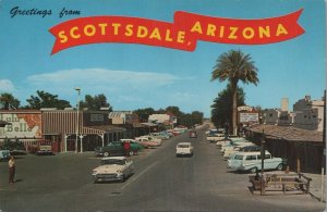 Postcard Greetings from Scottsdale Arizona AZ Vintage Cars