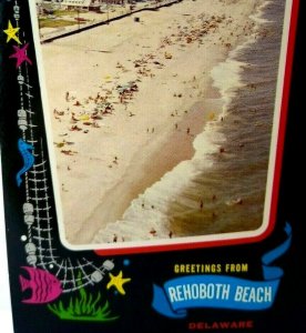 Greetings From Rehoboth Beach Delaware Postcard Unused Starfish Mod Retro Design