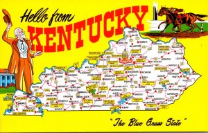 Kentucky Greetings Hello From The Bluegrass State With Map