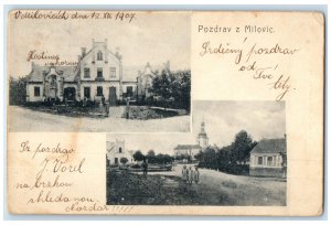 1907 Greetings from Milovice Czech Republic Multiview Antique Posted Postcard