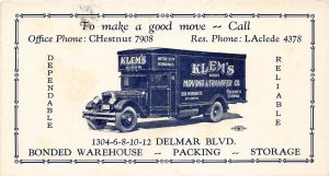 H22/ St Louis Missouri Non-Postcard Blotter Advertisement Klem's Moving Truck