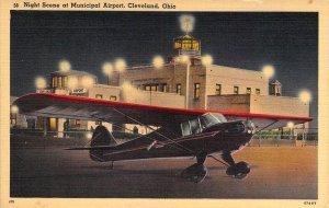 Linen, Night Scene, Muni Airport, Cleveland, OH,1942 Msg, Old Postcards