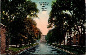 Canal Along St. Ann's Avenue, Lowell, MA c1914 Vintage Postcard R63