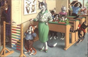 Fantasy Dressed Animals Cats Classroom Mainzer Vintage Postcard