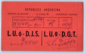 Argentina Postcard LU6DJS LU9DGT QSL Ham Radio Manuel Miguel 1959 Posted