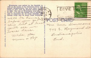 Vtg 1940s Rodney Square City Hall Wilmington Delaware DE Linen Postcard