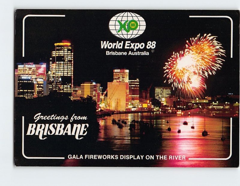 Postcard Gala Fireworks Display On The River, Greetings from Brisbane, Australia 