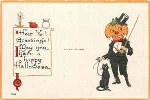 Halloween, Man with Jack O Lantern Head, Black Cat, Bergman No. 7035