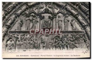 Old Postcard Bourges Cathedral Central Portal Doomsday Sentence