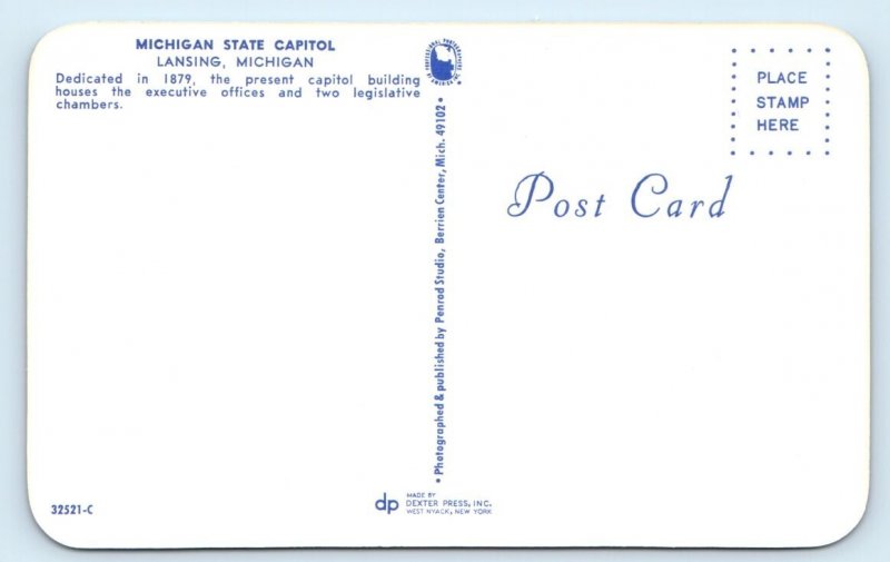 State Capitol - Lansing MICHIGAN Postcard