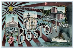 c1910's Greetings From Boston Multiview Massachusetts MA Correspondence Postcard