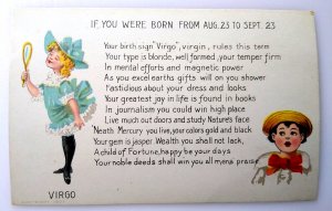 Fortune Fantasy Postcard Horoscope Sign Astrology Virgo Poem Jasper 1907 Minard