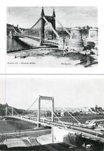 Atypical 15x21cm Elisabeth Bridge Hungary Budapest now & then 1970s reprint