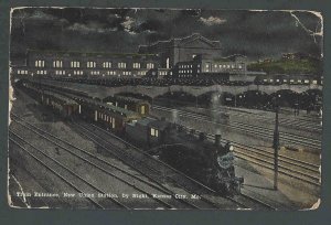 1918 PPC* Train Entrance New Union Station At Night Kansas City Mo Has Flaws