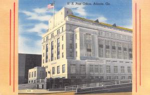 Atlanta Georgia~ART DECO US Post Office~Peach Red Trim~1940s Linen Postcard 