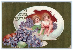 1910 Easter Egg Pretty Woman In Hatched Egg Pansies Flowers Embossed Postcard