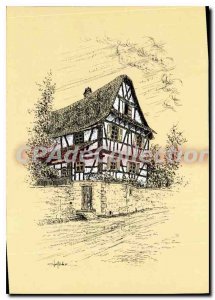 Modern Postcard Farm Alsatian Dauendorf Bas Rhin illustration Joel Roche