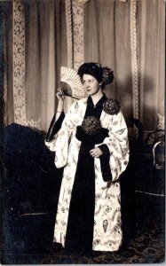 RPPC,  White WOMAN Dressed In JAPANESE ATTIRE & FAN/Geisha  1910 Photo Postcard