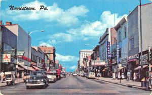 Norristown PA Main Street Store Fronts Movie Theatre Old Cars Postcard