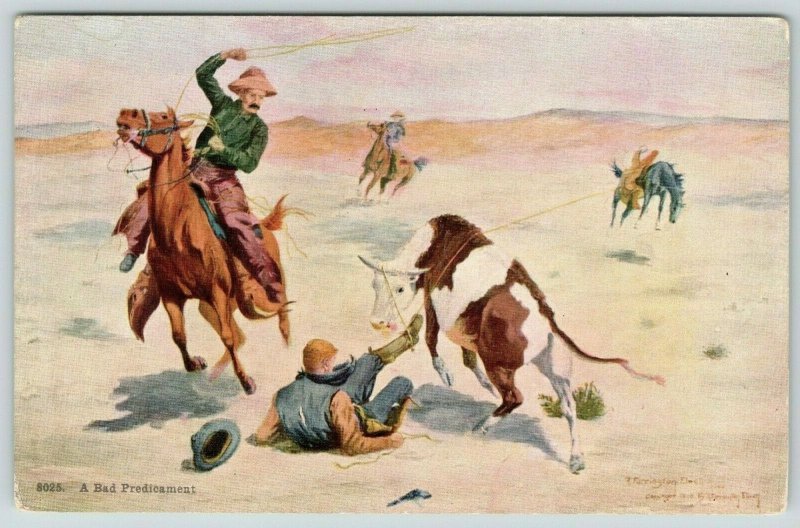 R Farrington Elwell~Western Artist~A Bad Predicament~Boot in Steer Lasso~c1908 