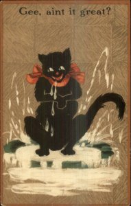 Black Cat Drooling Salivating AIN'T IT GREAT c1910 Postcard - Fantasy