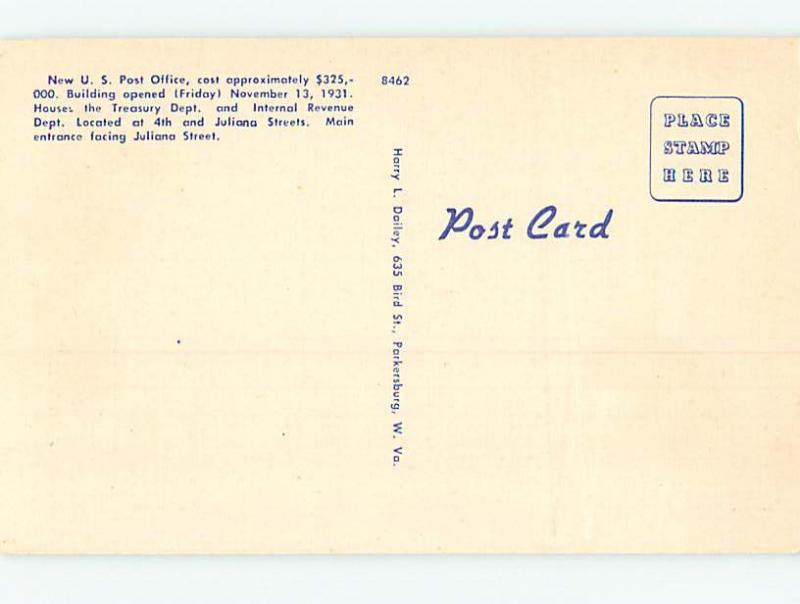 Unused Linen POST OFFICE SCENE Parkersburg West Virginia WV hs1253