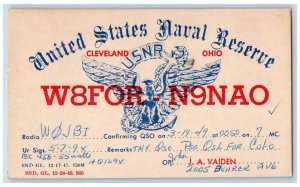 Cleveland Ohio OH Postal Card W8FOR-N9NAO US Naval Reserve 1949 Posted