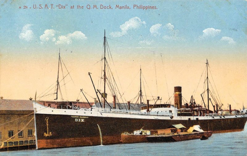 US AT Army Transport Dix O M DOck Manila Philippines 1910c postcard