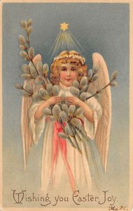 Easter Greetings Angel with Willow Branches Vintage Postcard AA74827