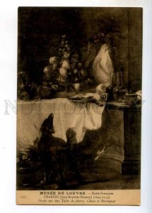 245713 Fruits DOG & PARROT by CHARDIN Vintage Postcard