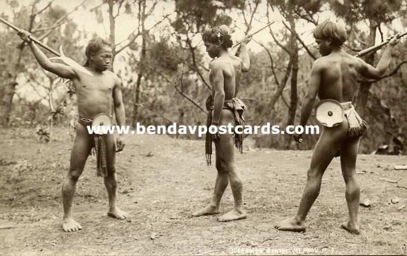 philippines, Armed Native Igorot Bontoc in Mountain Province (1920s) RPPC