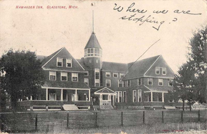 Gladstone Michigan Hawarden Inn Exterior View Antique Postcard J47733